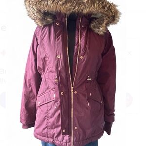 Kid's Burgundy Parka with Removable Faux Fur Hood
